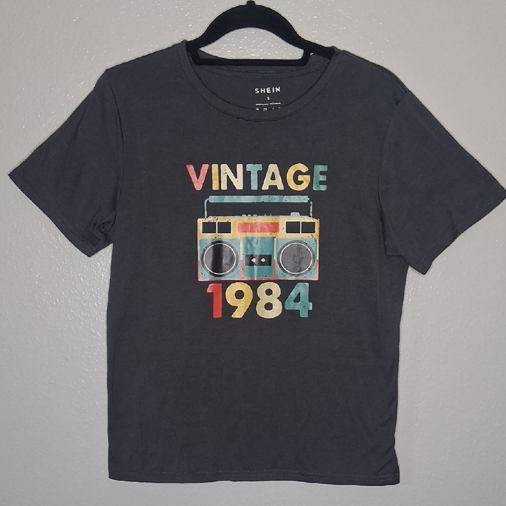 SHEIN Retro Boombox Graphic T-Shirt - Charcoal
